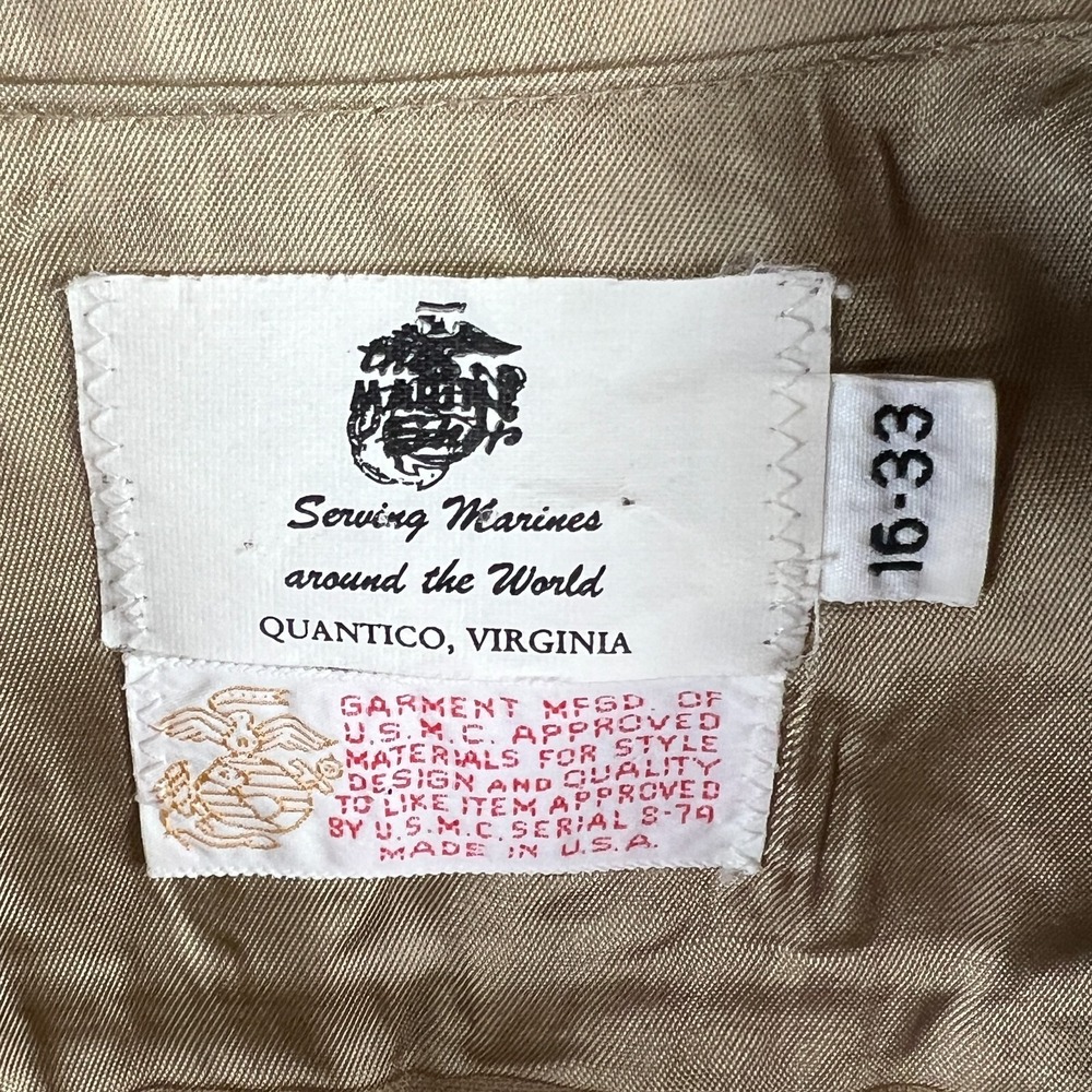 Vintage USMC Marines ACTWU Mens 16 33 Beige Uniform Shirt Polyester Wool Blend - Picture 9 of 13